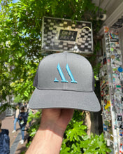 Load image into Gallery viewer, Grey X Sky Blue 3D &#39;M&#39; Snapback
